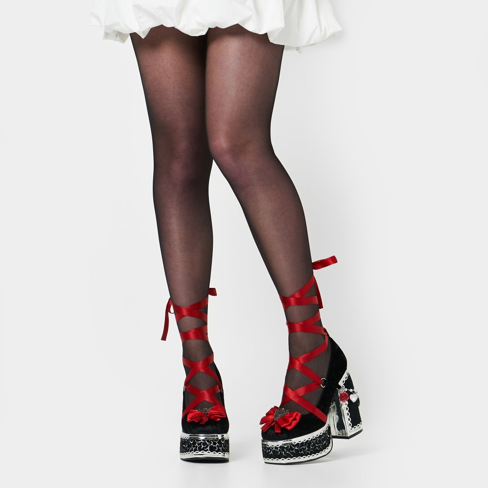 Koi Footwear Twilight - The Cold Ones Midnight Velvet Ornate Platform heels - Black